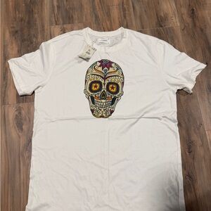 Reserved White T-Shirt with Colorful Skull Design